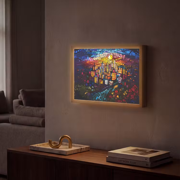 Lightbox - Wandlamp - Stad - Maan - Mozaïek - Kleurrijk — 2