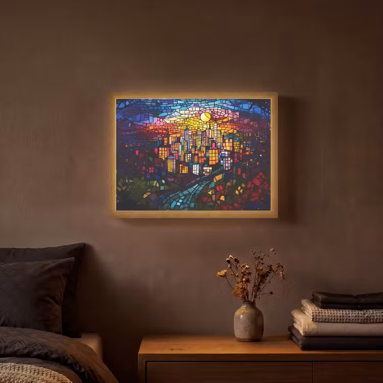 Lightbox - Wandlamp - Stad - Maan - Mozaïek - Kleurrijk — 3