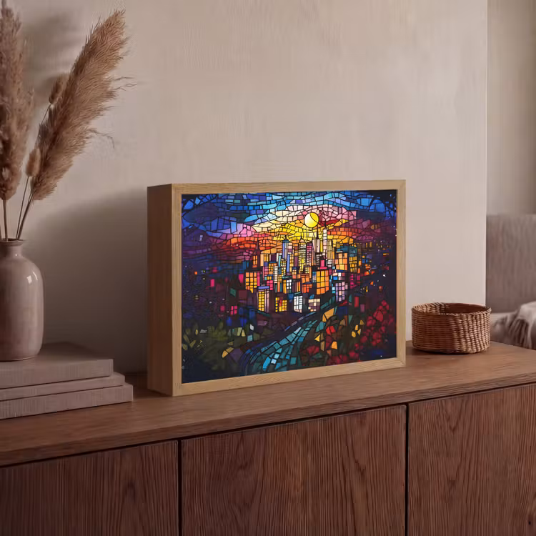 Lightbox - Wandlamp - Stad - Maan - Mozaïek - Kleurrijk — 4