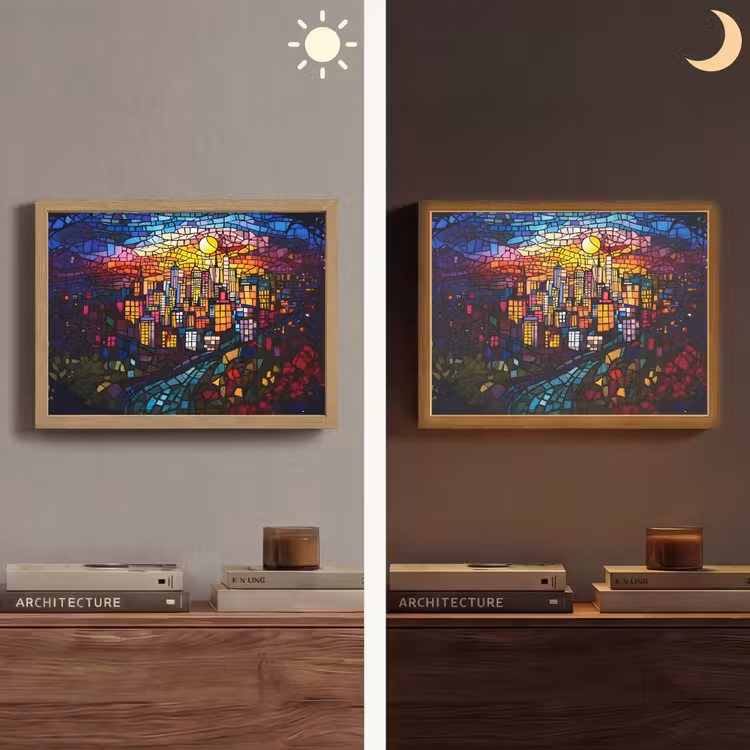 Lightbox - Wandlamp - Stad - Maan - Mozaïek - Kleurrijk — 6