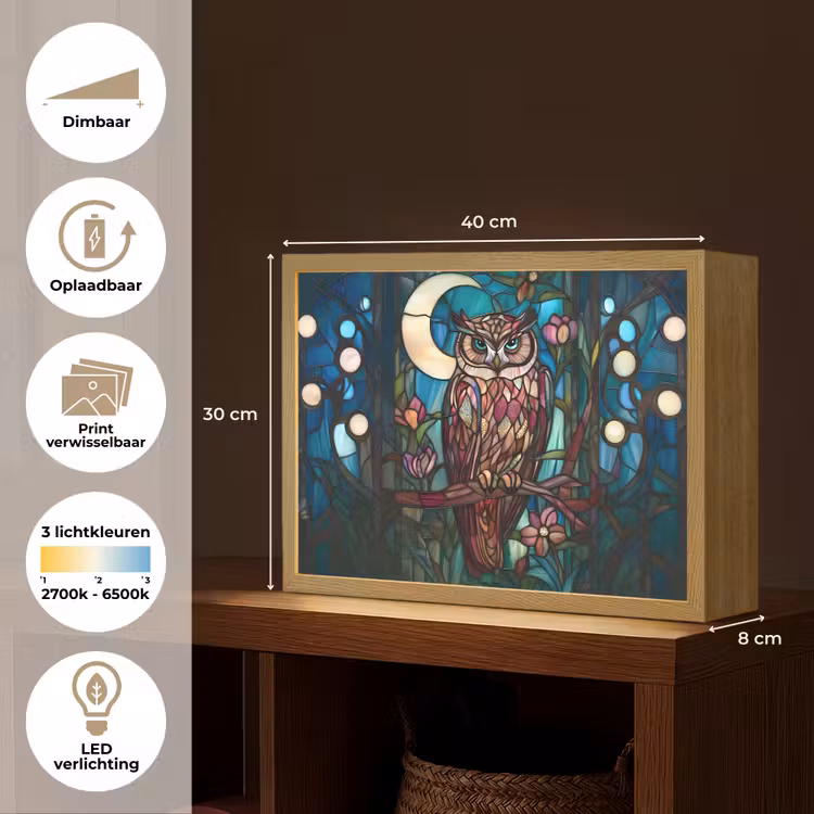 Lightbox - Wandlamp - Uil - Mozaïek - Maan - Nacht — 10