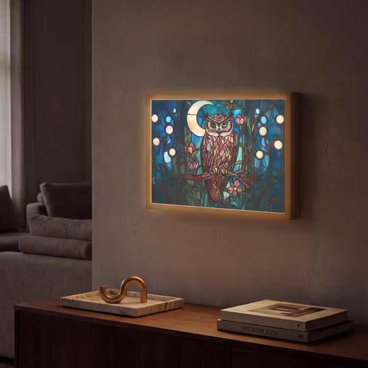 Lightbox - Wandlamp - Uil - Mozaïek - Maan - Nacht — 2