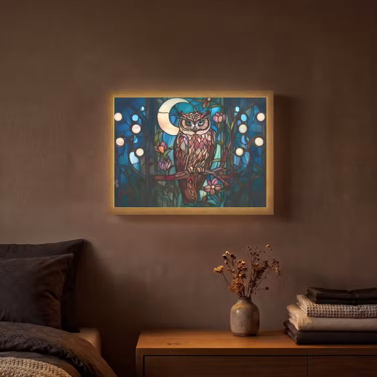 Lightbox - Wandlamp - Uil - Mozaïek - Maan - Nacht — 3