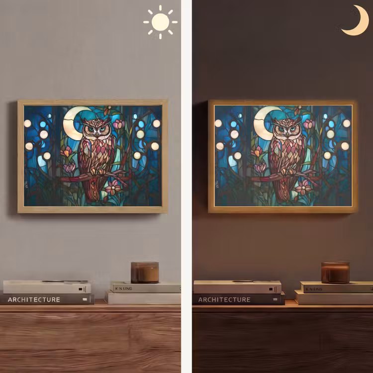 Lightbox - Wandlamp - Uil - Mozaïek - Maan - Nacht — 6
