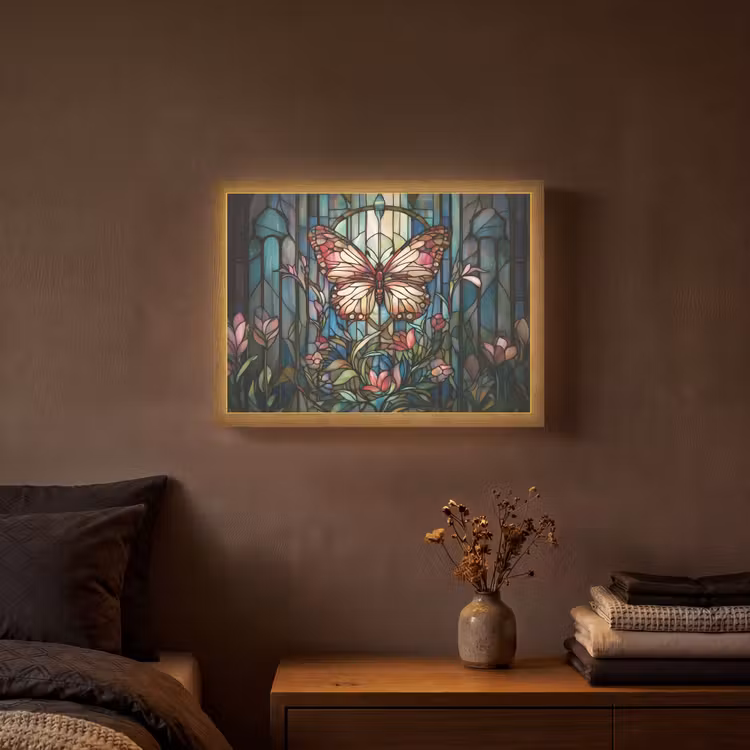 Lightbox - Wandlamp - Vlinder - Roze - Bloemen - Bladeren — 3