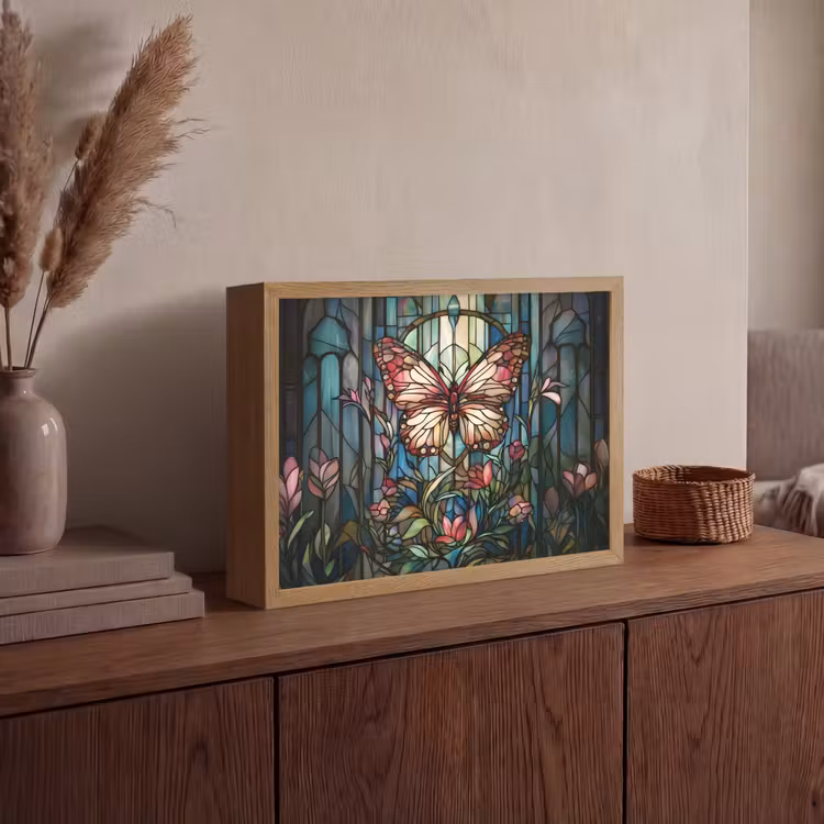 Lightbox - Wandlamp - Vlinder - Roze - Bloemen - Bladeren — 4