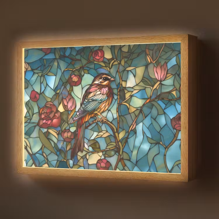 Lightbox - Wandlamp - Vogel - Tak - Rozen - Mozaïek — 1