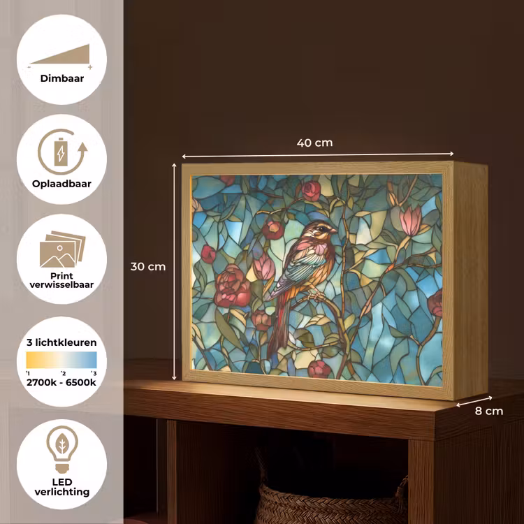 Lightbox - Wandlamp - Vogel - Tak - Rozen - Mozaïek — 10