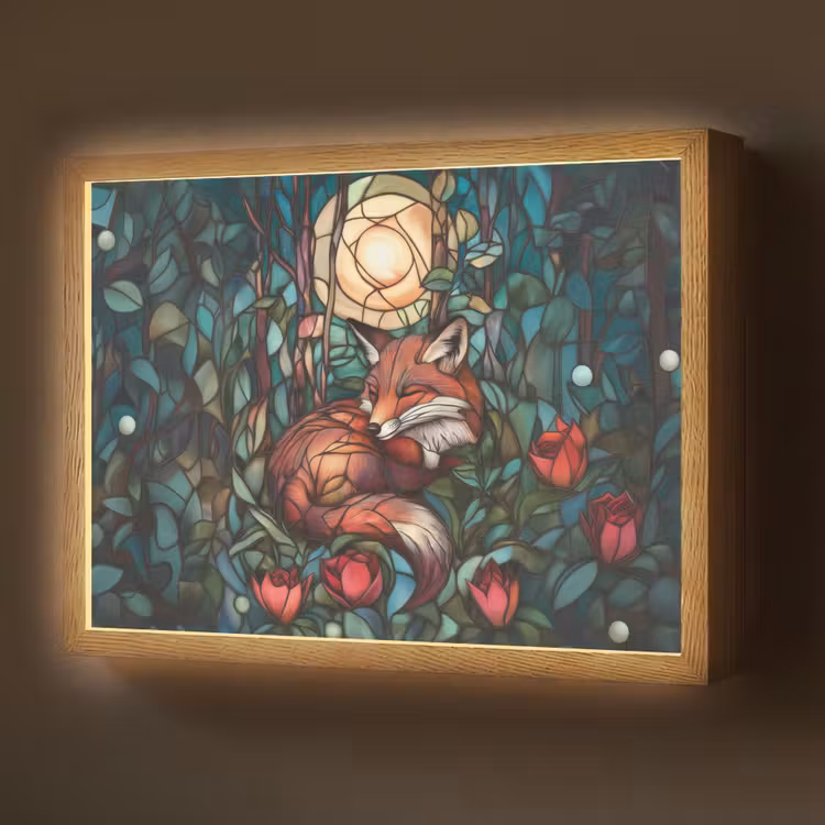 Lightbox - Wandlamp - Vos - Mozaïek - Bos - Maan — 1