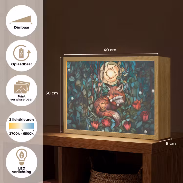 Lightbox - Wandlamp - Vos - Mozaïek - Bos - Maan — 10