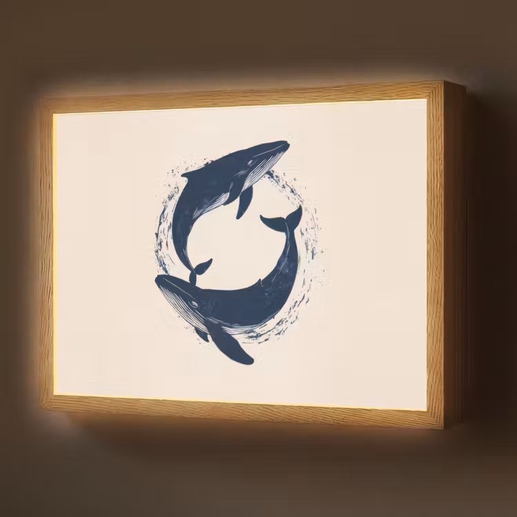 Lightbox - Wandlamp - Walvissen - Spetters - Cirkel - Donkerblauw — 1