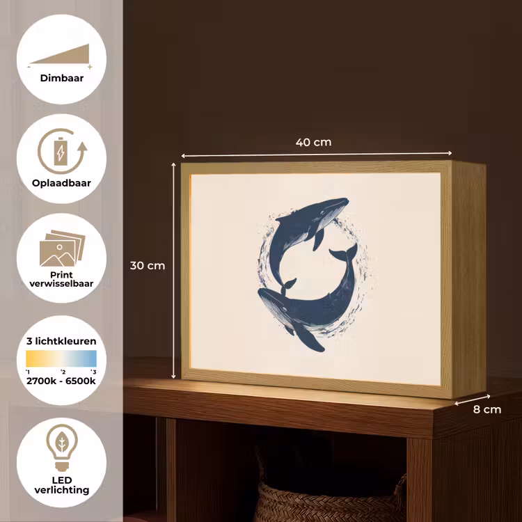 Lightbox - Wandlamp - Walvissen - Spetters - Cirkel - Donkerblauw — 10