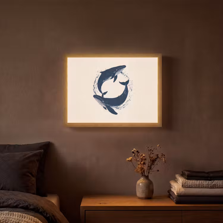 Lightbox - Wandlamp - Walvissen - Spetters - Cirkel - Donkerblauw — 3