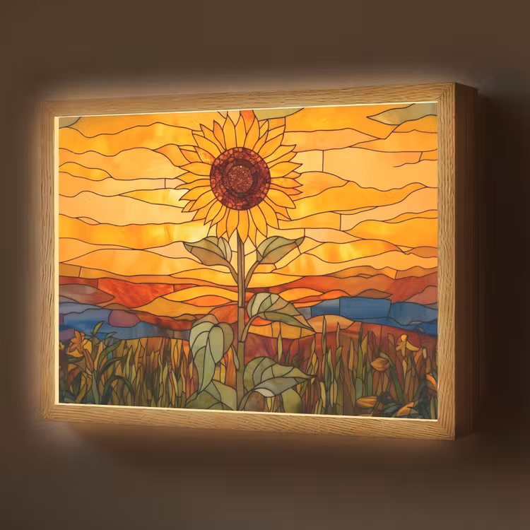 Lightbox - Wandlamp - Zonnebloem - Mozaïek - Zonsondergang - Geel — 1