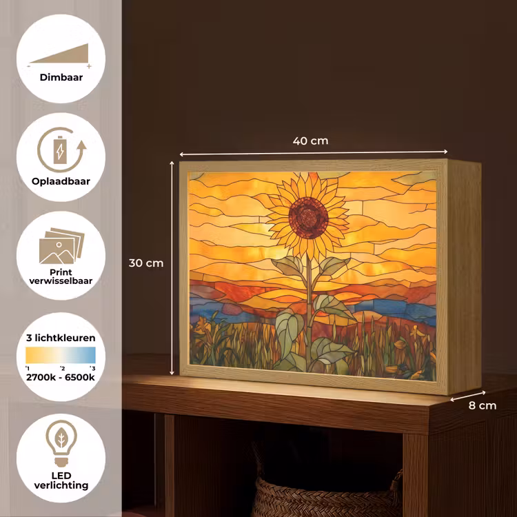 Lightbox - Wandlamp - Zonnebloem - Mozaïek - Zonsondergang - Geel — 10