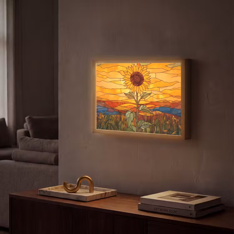 Lightbox - Wandlamp - Zonnebloem - Mozaïek - Zonsondergang - Geel — 2