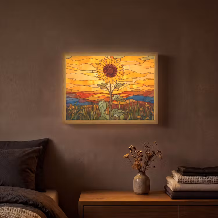 Lightbox - Wandlamp - Zonnebloem - Mozaïek - Zonsondergang - Geel — 3