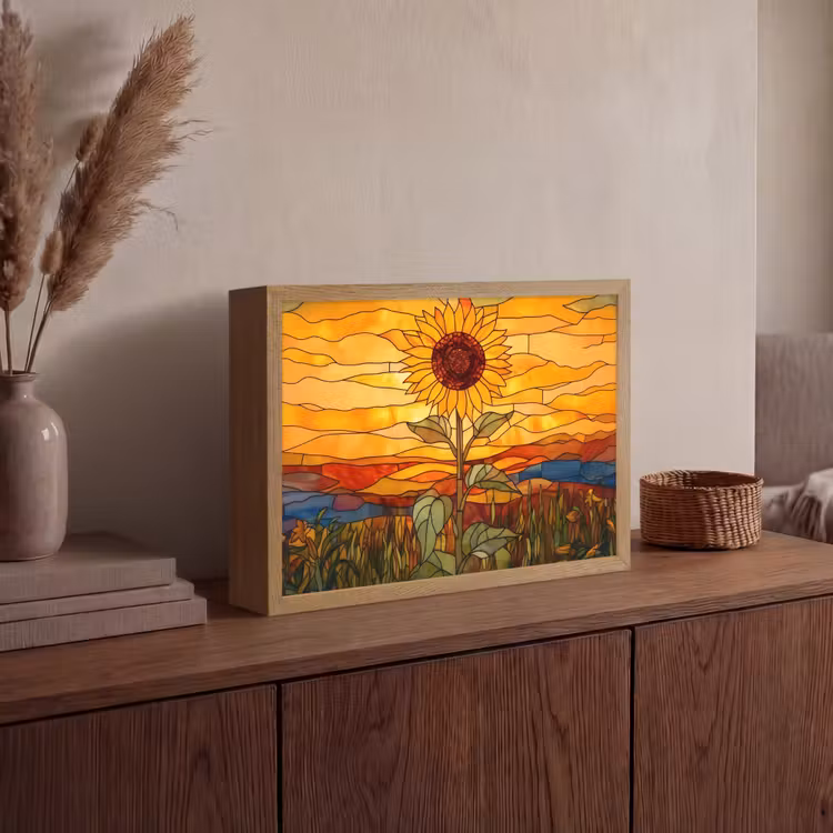 Lightbox - Wandlamp - Zonnebloem - Mozaïek - Zonsondergang - Geel — 4