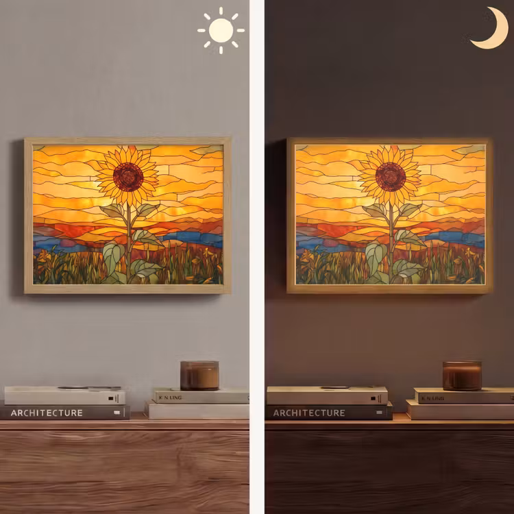 Lightbox - Wandlamp - Zonnebloem - Mozaïek - Zonsondergang - Geel — 6