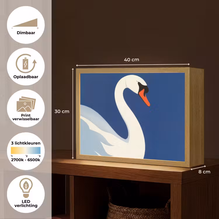 Lightbox - Wandlamp - Zwaan - Wit - Snavel - Illustratie — 10