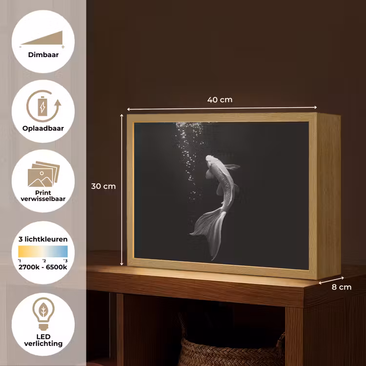 Lightbox - Wandlamp - Koi - Vis - Wit - Zwart — 10