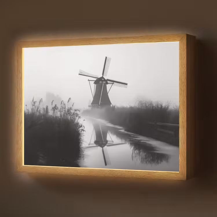Lightbox - Wandlamp - Molen - Weerspiegeling - Landschap - Water — 1
