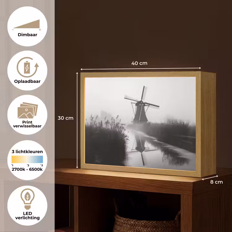 Lightbox - Wandlamp - Molen - Weerspiegeling - Landschap - Water — 10