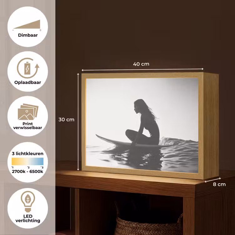 Lightbox - Wandlamp - Silhouet - Vrouw - Surfplank - Water — 10