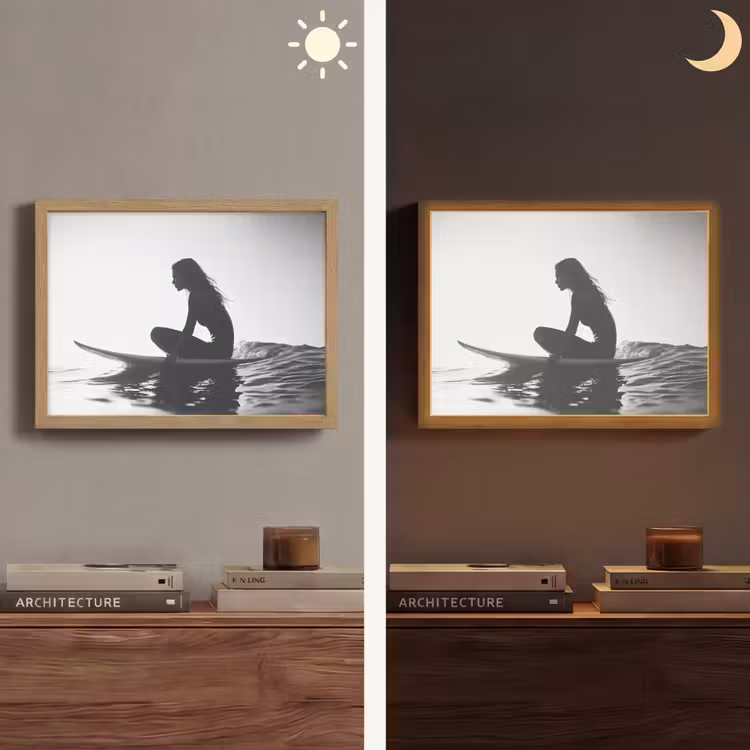 Lightbox - Wandlamp - Silhouet - Vrouw - Surfplank - Water — 6