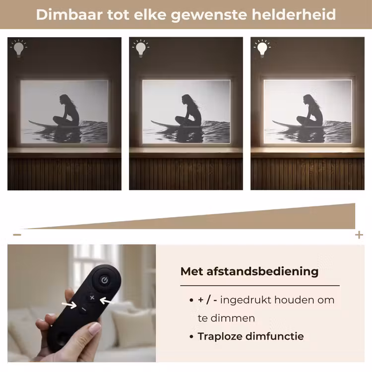 Lightbox - Wandlamp - Silhouet - Vrouw - Surfplank - Water — 9