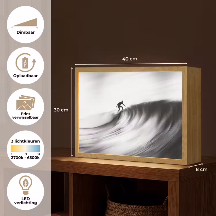 Lightbox - Wandlamp - Surfer - Golf - Vervaagd - Zwart — 10
