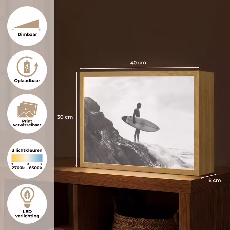 Lightbox - Wandlamp - Surfer - Rots - Oceaan - Golven — 10