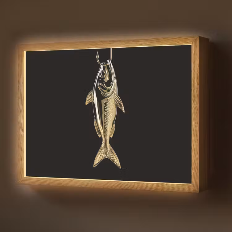 Lightbox - Wandlamp - Goud - Vis - Haak - Zwart — 1