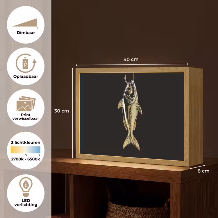 Lightbox - Wandlamp - Goud - Vis - Haak - Zwart — 10