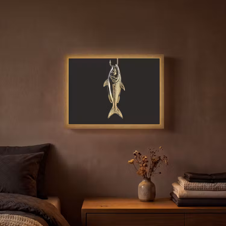 Lightbox - Wandlamp - Goud - Vis - Haak - Zwart — 3