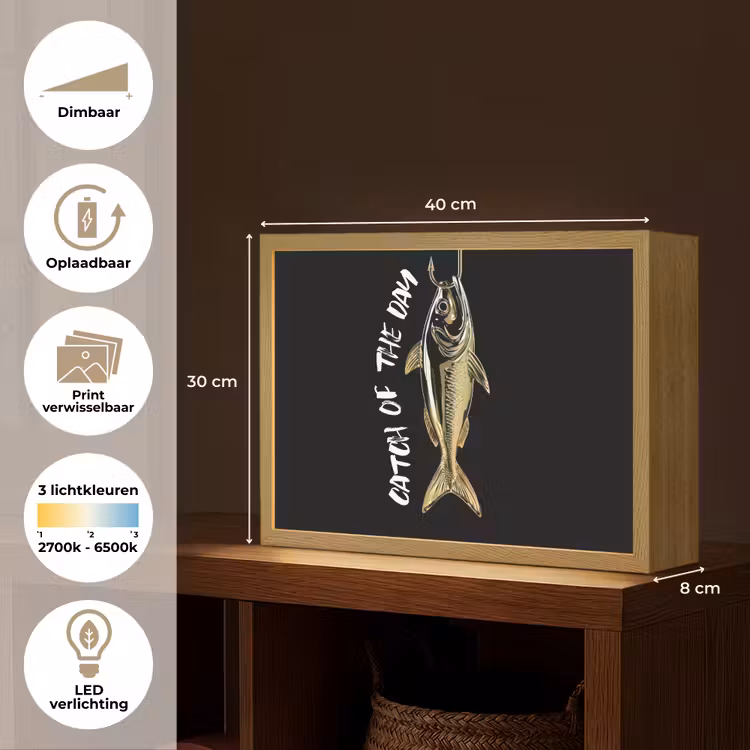 Lightbox - Wandlamp - Vis - Zwart - Goud - Tekst — 10