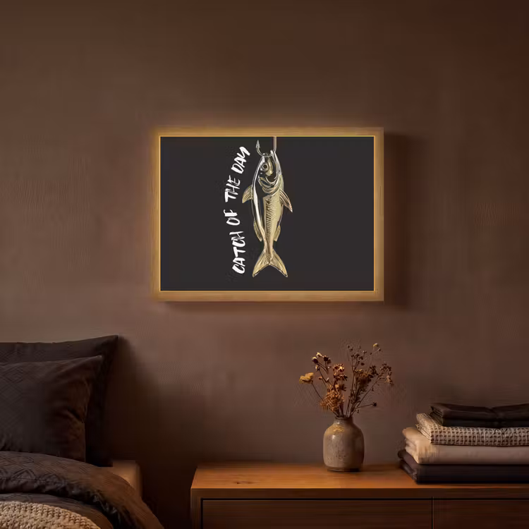 Lightbox - Wandlamp - Vis - Zwart - Goud - Tekst — 3