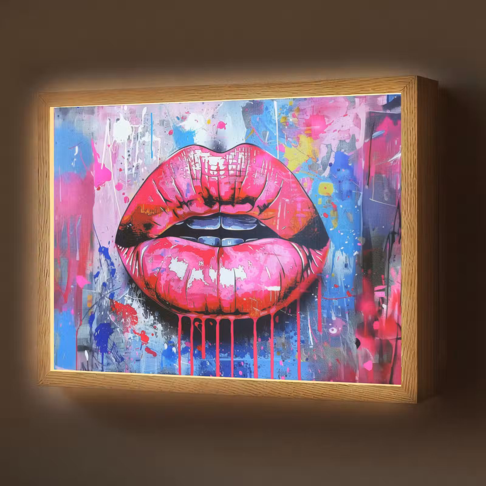 Lightbox - Wandlamp - Graffiti - Lippen - Felroze - Geschilderd — 1