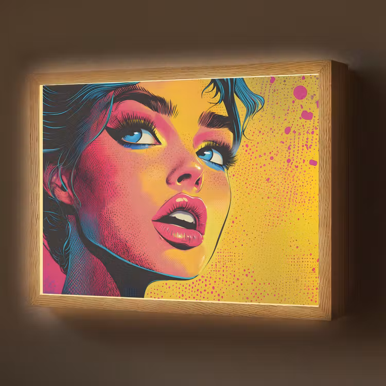 Lightbox - Wandlamp - Close-up - Vrouwengezicht - Stippen - Geel — 1