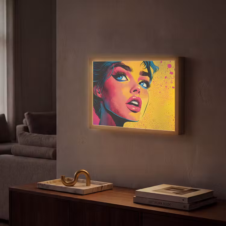 Lightbox - Wandlamp - Close-up - Vrouwengezicht - Stippen - Geel — 2