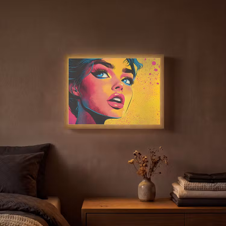 Lightbox - Wandlamp - Close-up - Vrouwengezicht - Stippen - Geel — 3