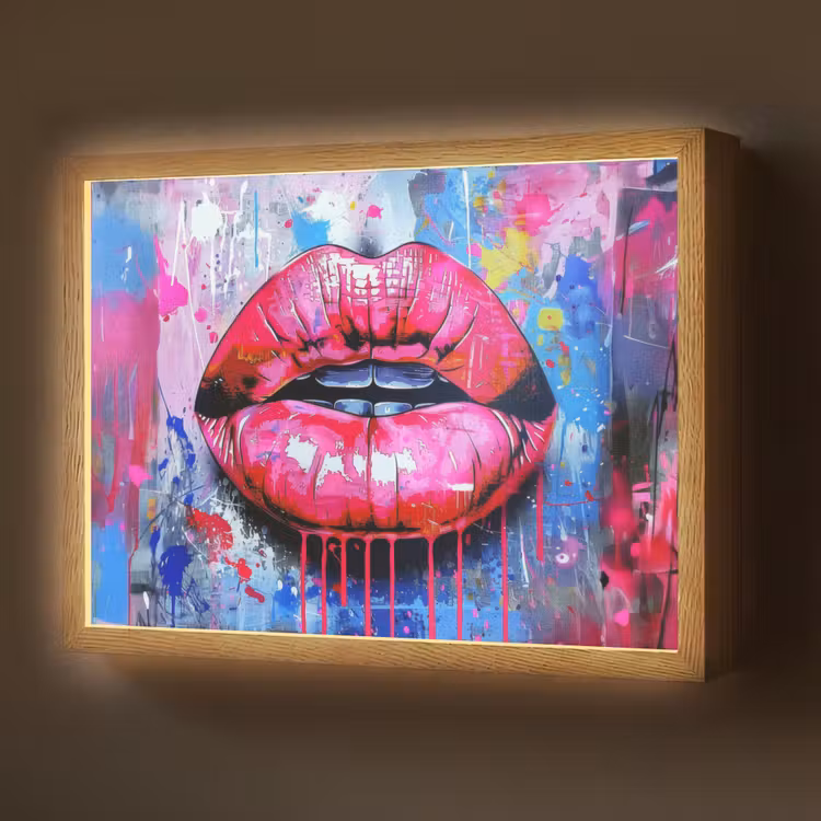 Lightbox - Wandlamp - Graffiti - Lippen - Felroze - Geschilderd — 1