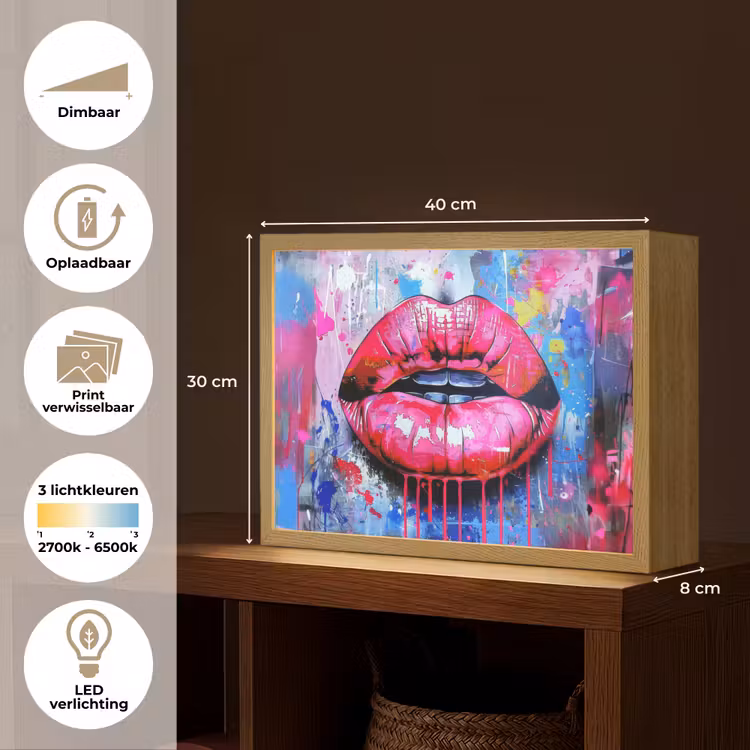 Lightbox - Wandlamp - Graffiti - Lippen - Felroze - Geschilderd — 10