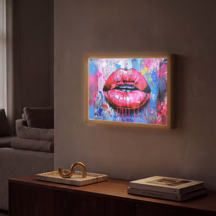 Lightbox - Wandlamp - Graffiti - Lippen - Felroze - Geschilderd — 2
