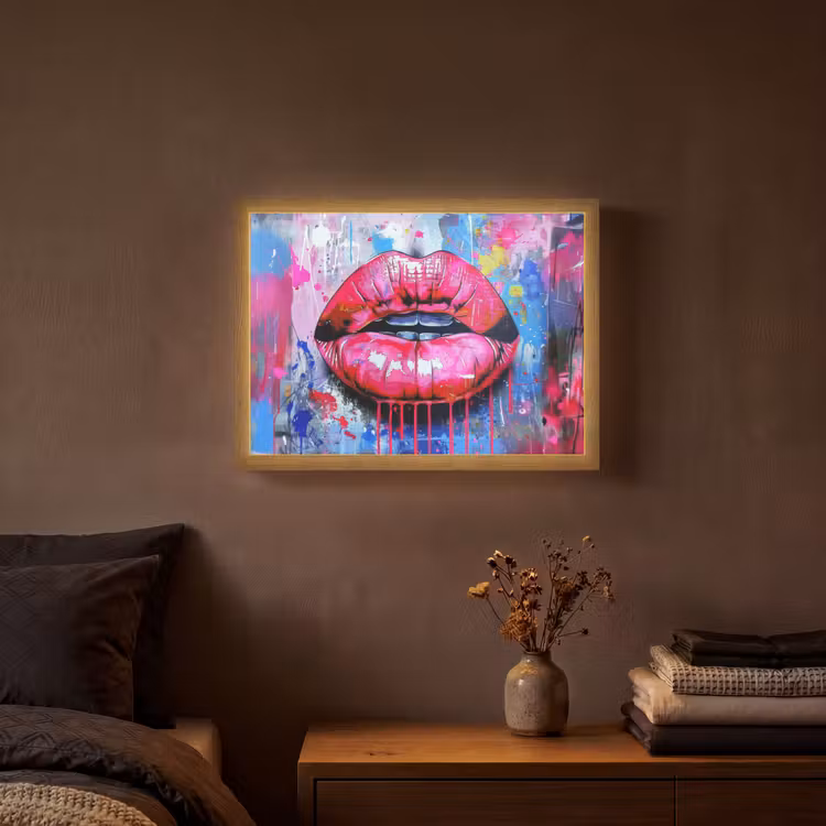 Lightbox - Wandlamp - Graffiti - Lippen - Felroze - Geschilderd — 3