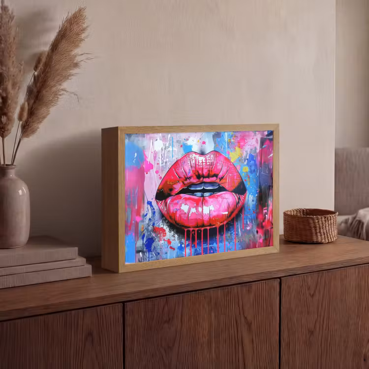 Lightbox - Wandlamp - Graffiti - Lippen - Felroze - Geschilderd — 4