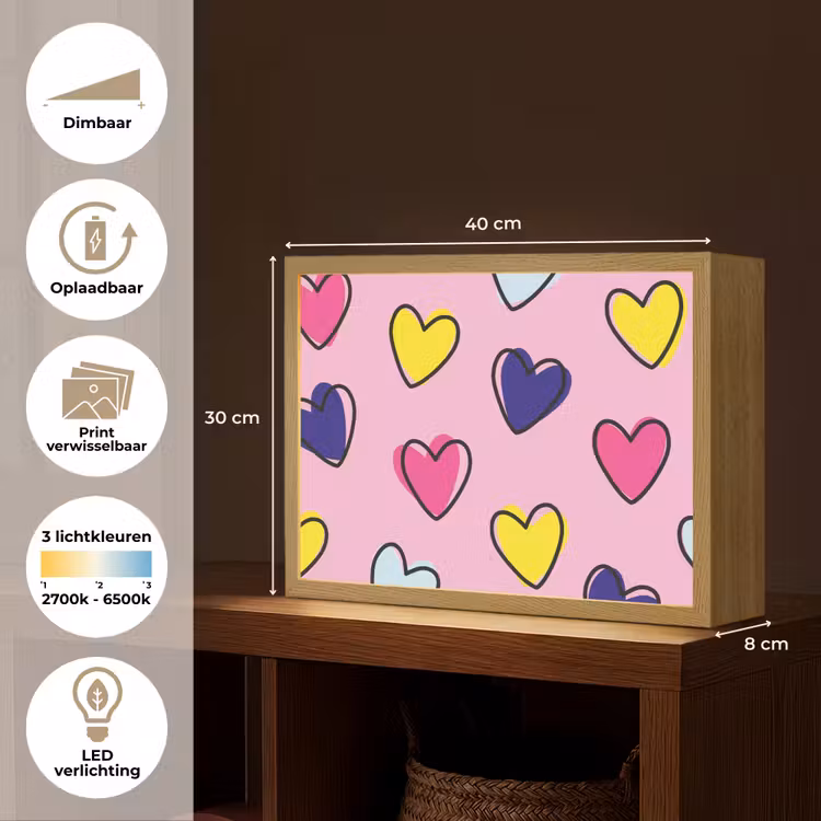 Lightbox - Wandlamp - Hartjes - Valentijn - Patroon - Kleurrijk — 10