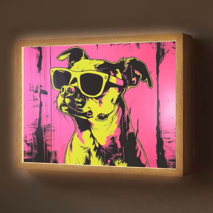 Lightbox - Wandlamp - Hond - Zonnebril - Roze - Art — 1