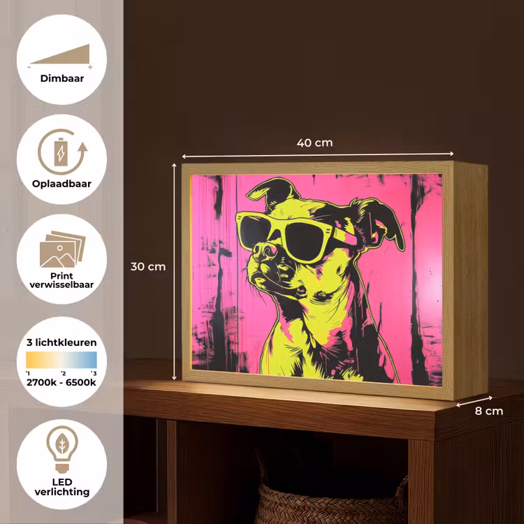 Lightbox - Wandlamp - Hond - Zonnebril - Roze - Art — 10