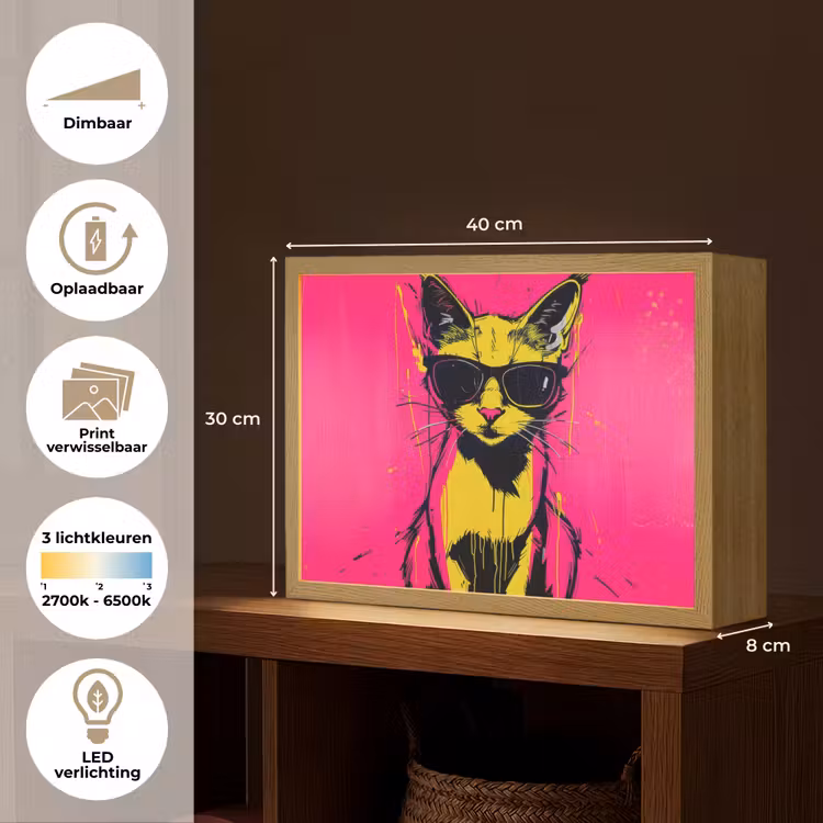 Lightbox - Wandlamp - Kat - Art - Zonnebril - Roze — 10